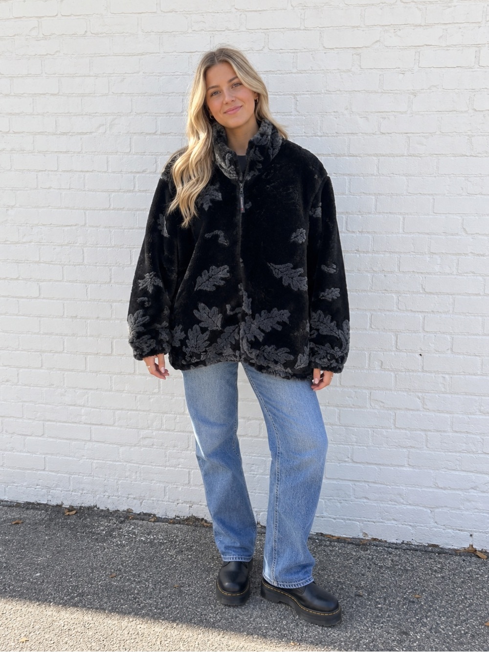 Vintage 90s Womens Small Black Faux Fur Fleece Jacket Gorpcore Grunge Zip Plush